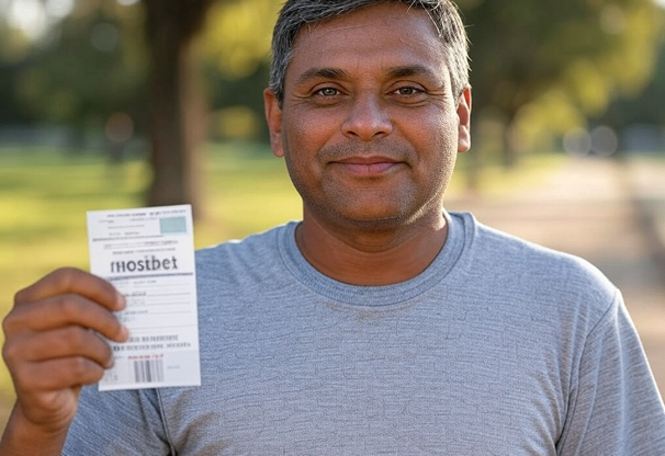 भारतीय व्यक्ति बोनस टिकट पकड़े हुए